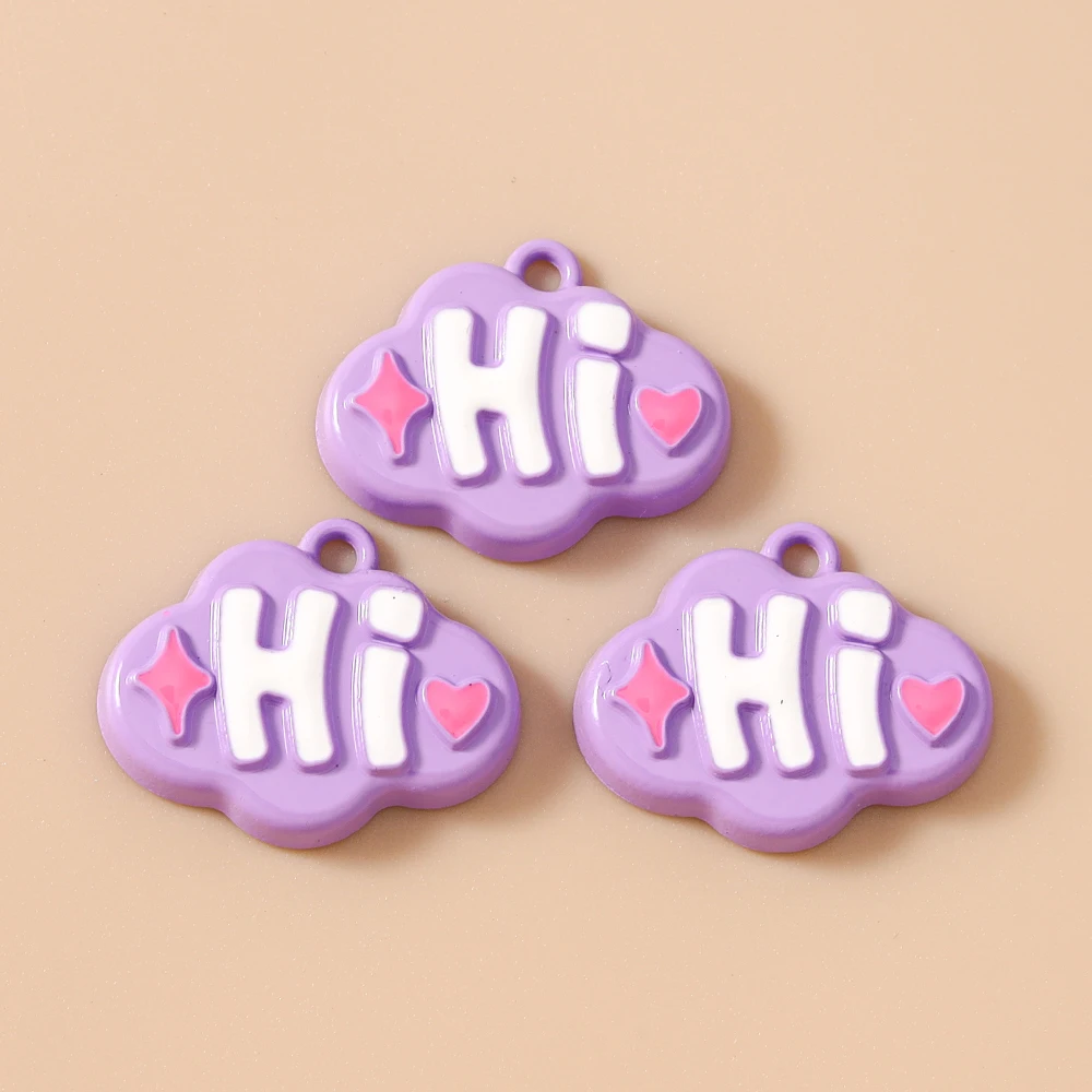 Leslie 20 Stück niedliche, farbenfrohe Cartoon-Wolken-Charms mit Hi-Buchstaben, passend für DIY-Ohrringe, Halsketten, Schmuckherstellung, handgefertigte Accessoires – Detail 4