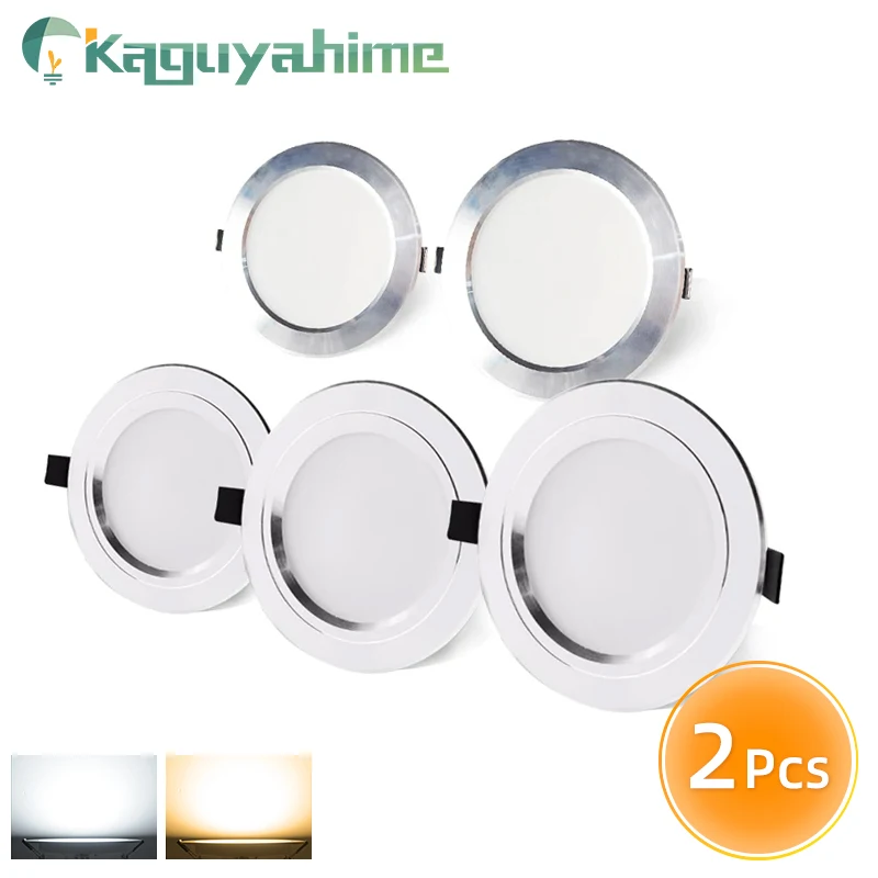 Kaguyahime-Lámpara LED redonda empotrada, foco descendente de 85-265V, CA 110V, 220V, 230V, 3W, 5W, 10W, 15W, blanco frío y cálido, lote de 2