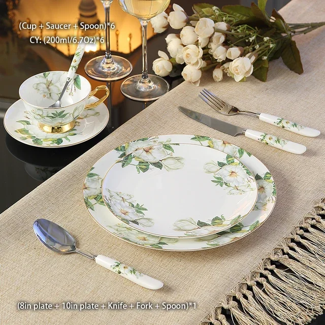 Imagem -03 - European Pastoral Bone China Louça Conjunto com Garfo Faca Pratos Pratos British Royal Avançada Porcelana Refeição Talheres Louça