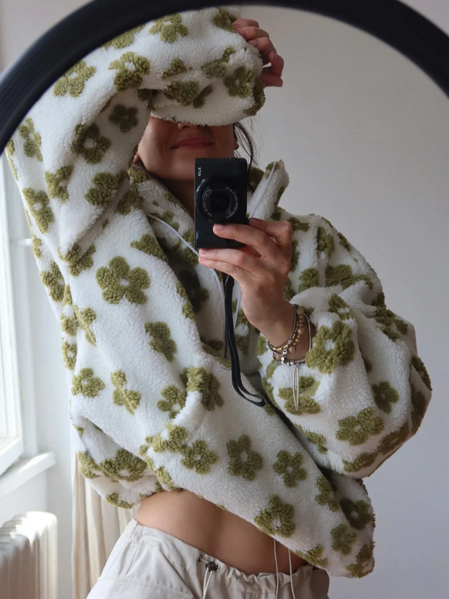 أزياء الأزهار طباعة البلوز المتضخم نصف البريدي نمط متماسكة طويلة الأكمام أعلى عارضة الدافئة مكتب ارتداء خمر النساء بلوزات