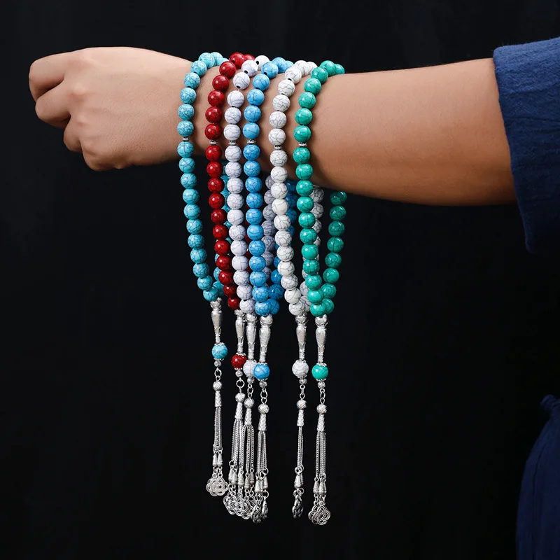 New Muslim 12mm 33 Beads Bracelet Prayer Rosary Worship Prayer Ceremony Eid Ramadan Gift Handmade Arabic Tassel Bracelet