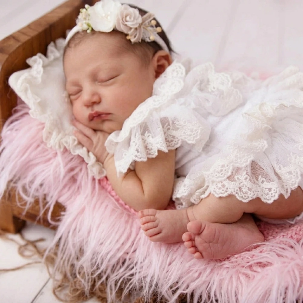 Newborn Photography Props Girl Lace Romper Infant Photoshoot Clothing Baby Outfit White Princess Studio Costume Bodysuit