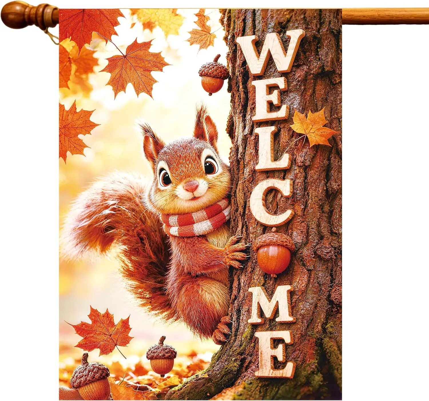 Welcome Fall Garden Flag 28x40 Inch, Double Sided Squirrel Pattern Autumn Thanksgiving House Yard Flag, Outdoor Thanksgiving kkz