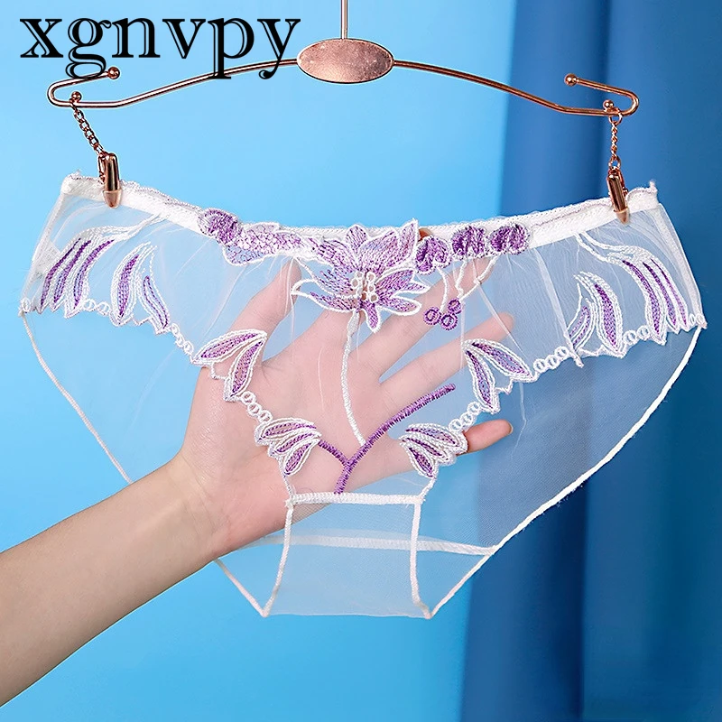 xgnvpy Elegant Sexy Lingerie Women's Panties Transparent Floral Design Alluring Large Size Undergarments