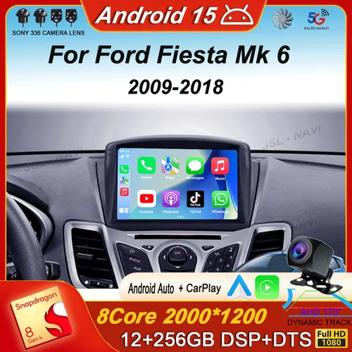 Android15 Carplay Auto para Ford Fiesta Mk 6 2009 2010 2011 2012 2013 2014 -2018 reproductor de Radio Multimedia para coche WIFi + 4G DSP GPS 2DIN