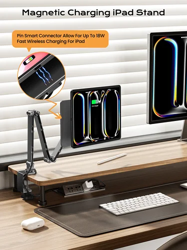 Imagen 2 del producto Soporte de cargador inalámbrico magnético LULULOOK para iPad Pro M5 M4 13/12,9/11/M2 iPad Air 5/4 soporte de brazo plegable soporte de aleación de aluminio