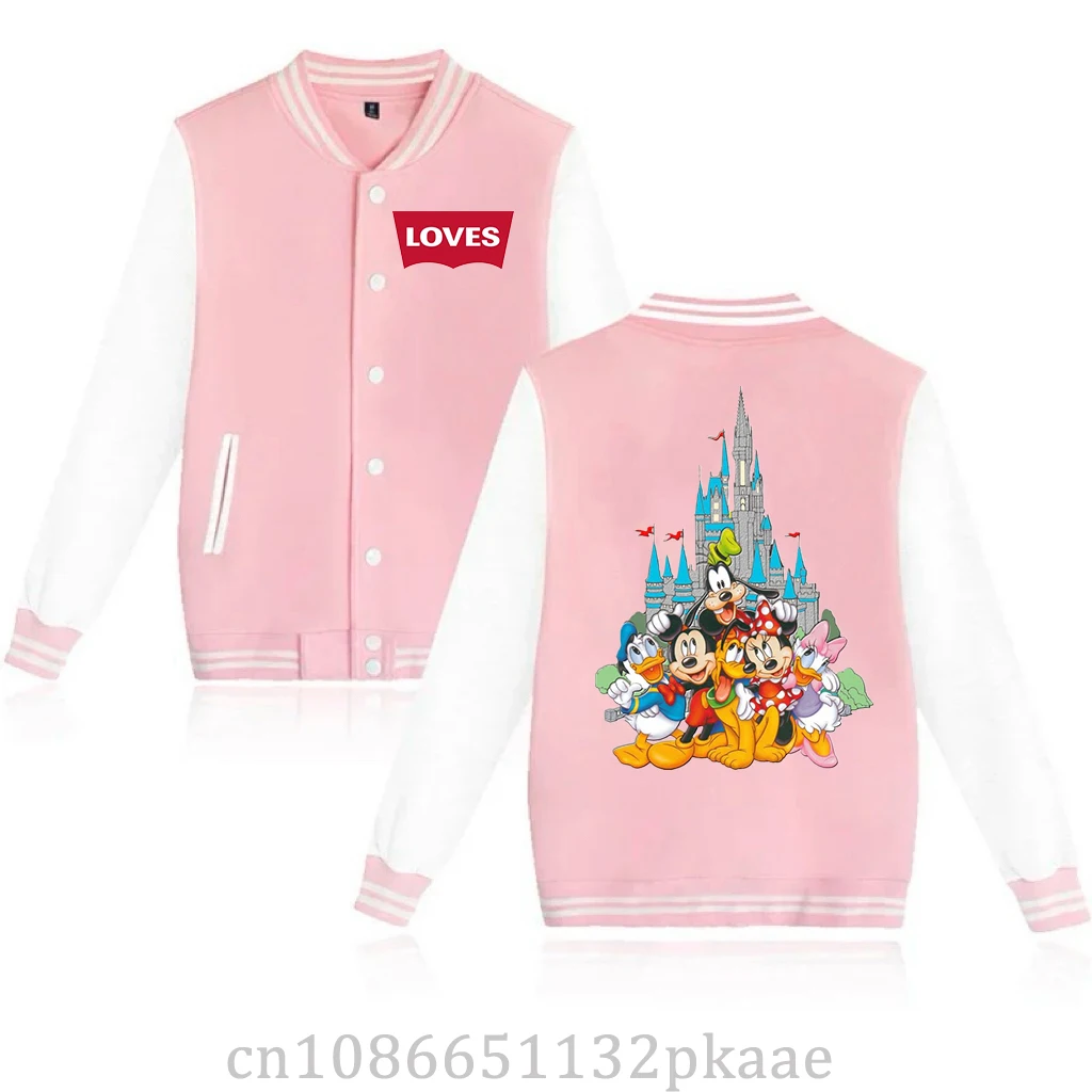 Disney Chaqueta Bomber de béisbol de Mickey y Minnie Mouse para hombres y mujeres, chaquetas Harajuku de Hip Hop, abrigos indivi