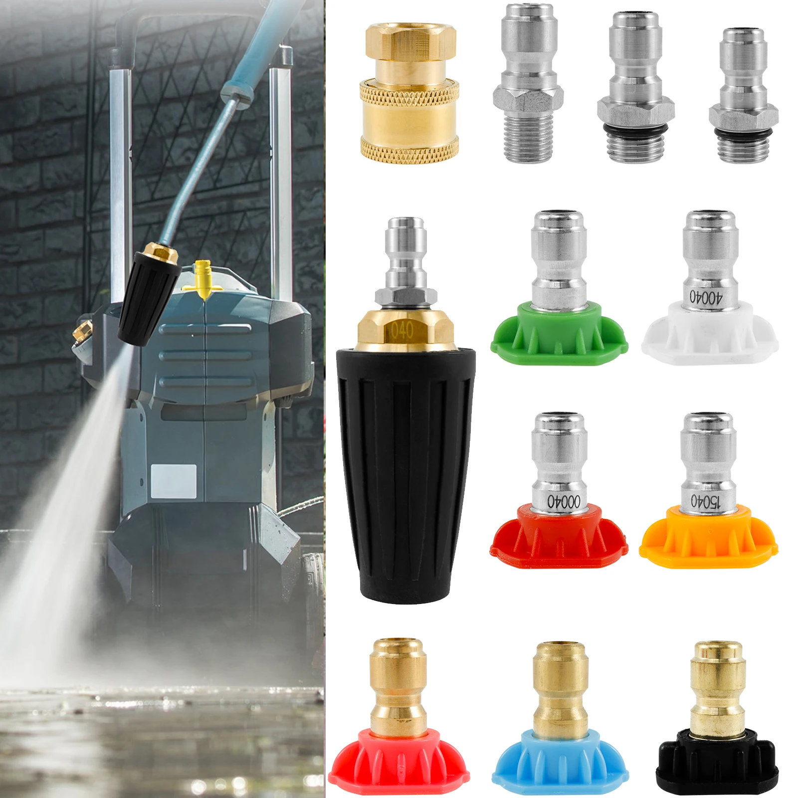 Turbo Nozzle Pressure Washer 4000PSI 360°Rotating Power Washer Nozzle with 1/4”and 3/8”Quick Connect for Concrete Brick Driveway