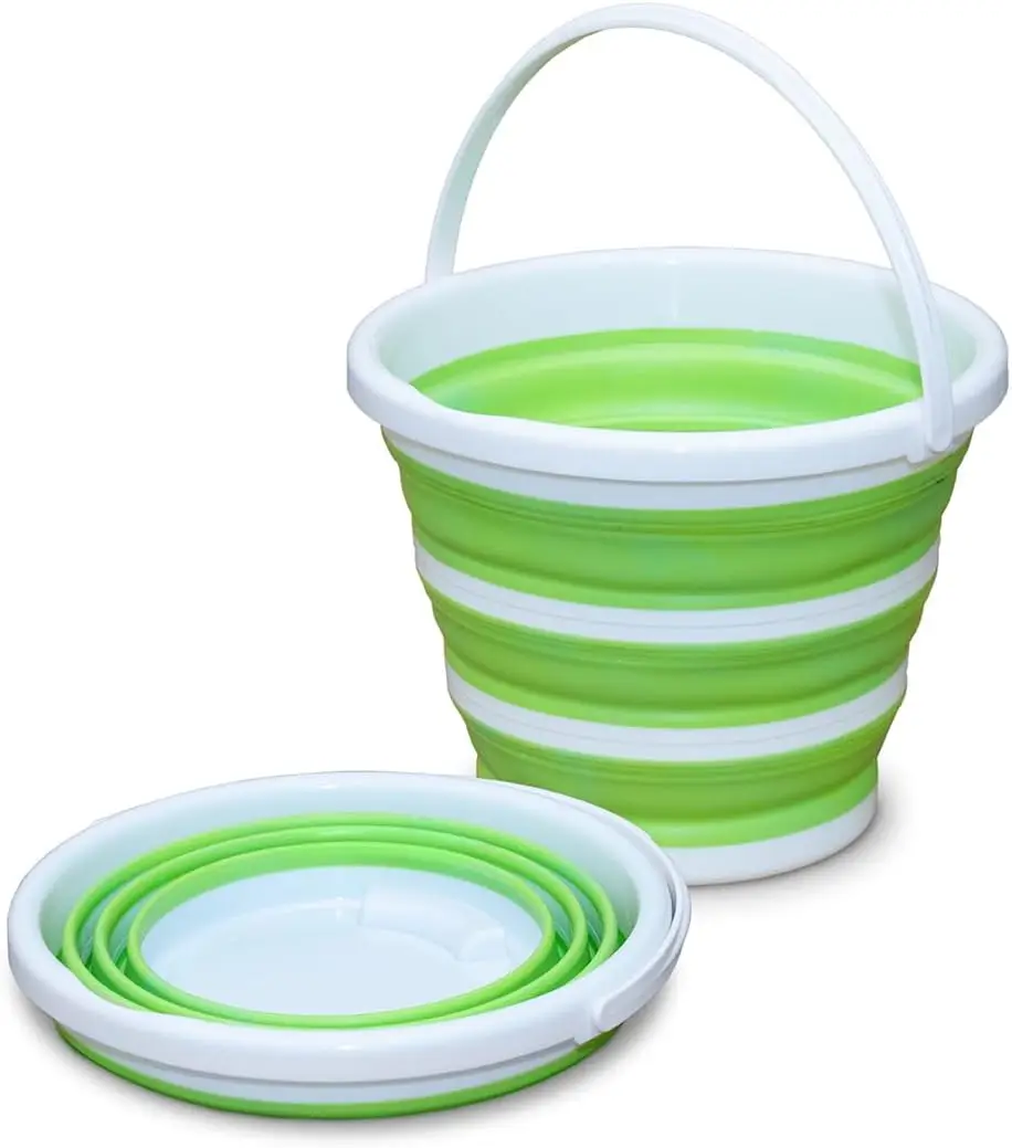 

Collapsible Bucket 2.6 Gallon - Foldable Pail for Cleaning, Car Wash, Outdoor & Camping - Portable Plastic Tub with Handle