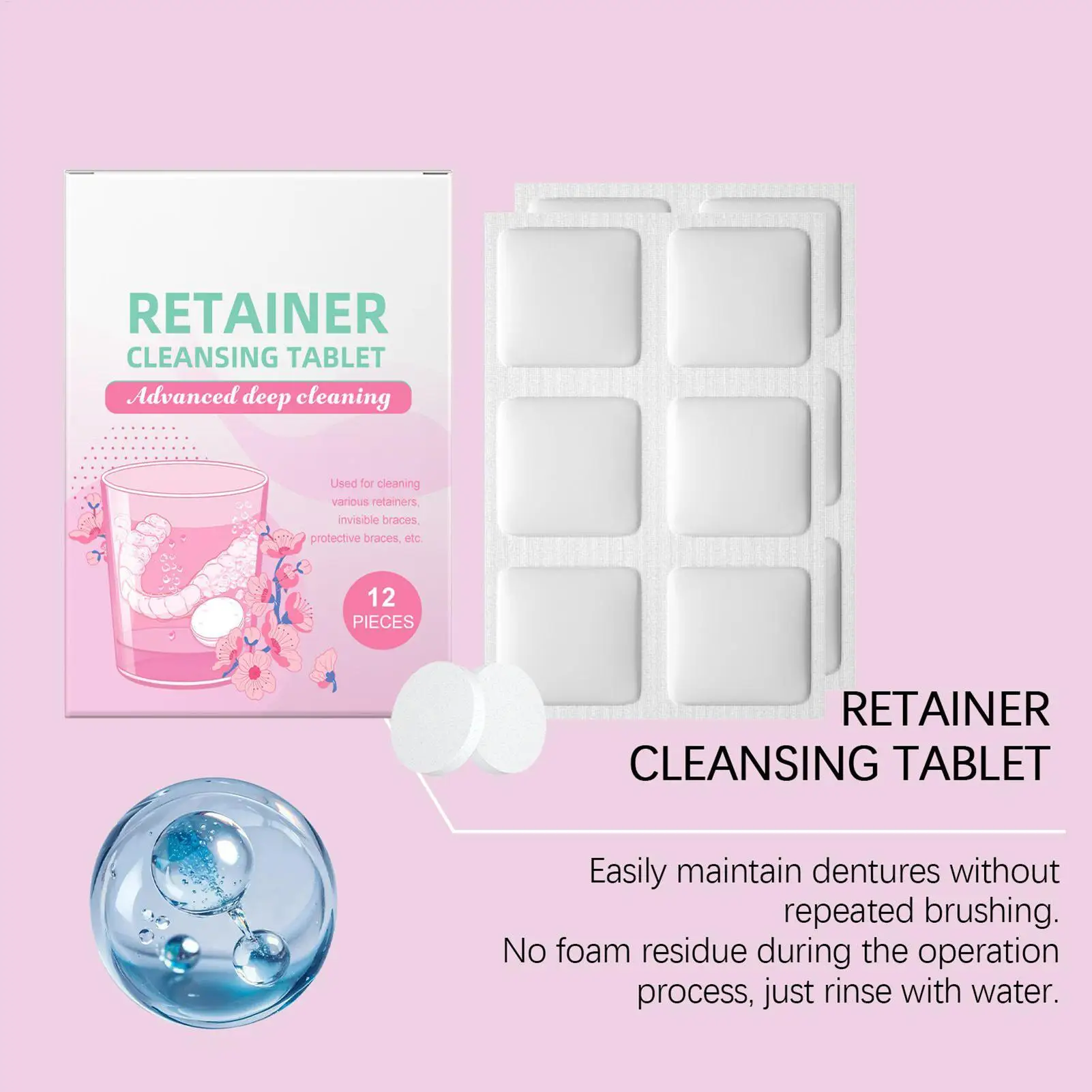 Retainer Cleaner Tablets False Teeth Cleaner Denture Effervescent Tablets for Home Travel Business Trip Senior Citizens