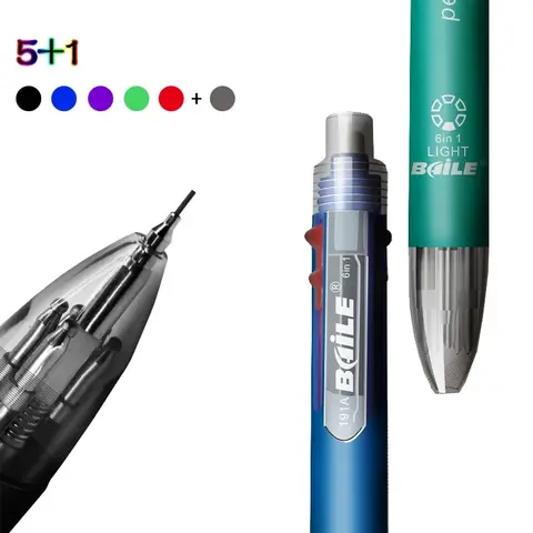 6 In 1 여러 가지 빛깔의 볼펜 5 색 볼펜 1 학교 사무용 지우개가있는 자동 연필 쓰기 용품 편지지