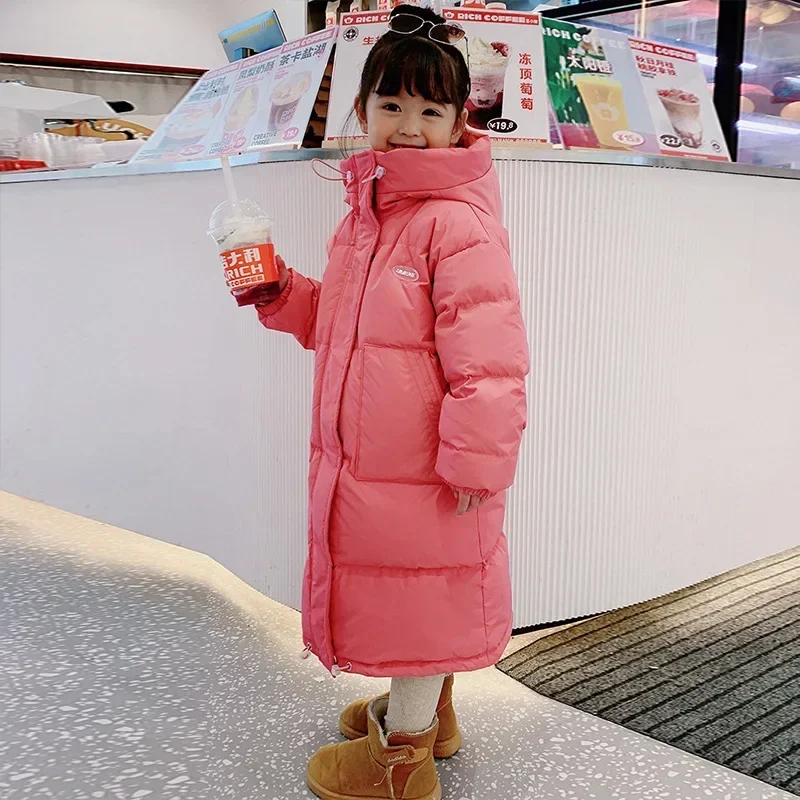 Children's Down Cotton Jacket Medium Length Thickened Warm New Winter Children's Clothing Girl's Cotton Jacket Top Coat E3628