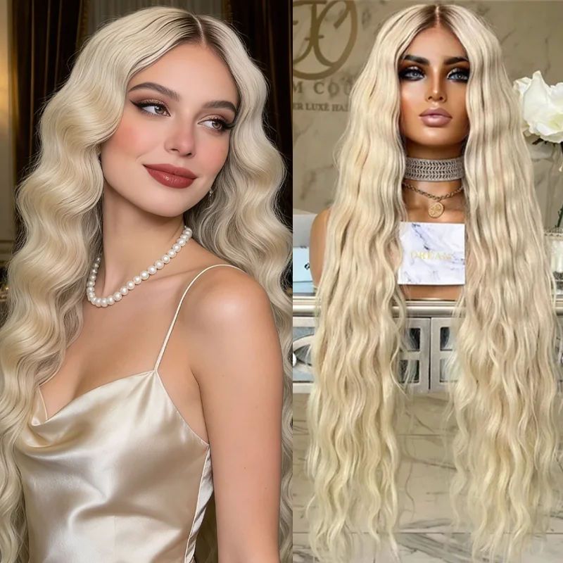 Wigs Ladies Ombre Blonde Deep Wave Lace Front Wig for Women Super Long Woman Wig Glueless Synthetic Futura Cheap Price Lace Wig