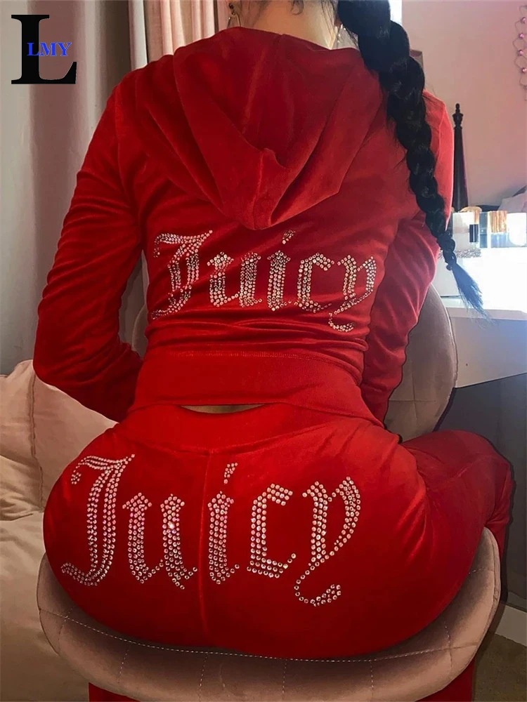 LMY two piece sets womens outifits tracksuit women y2k juicy velvet Women two piece set Zipper Sweatshirt Pants velvet tracksuit