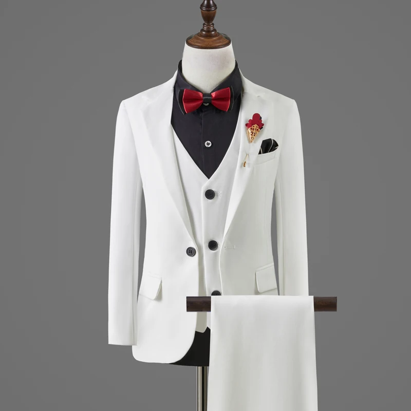 Wedding Suit For Boys Children White Jacket Vest Pants Bowtie 4PCS Photograph Suit Gentleman Kids Birthday Ceremony Costume