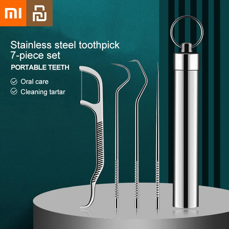 Xiaomi Youpin Stainless Steel Toothpick Set Tooth Flossing Reusable Toothpicks Portable Toothpick Floss Teeth Cleaner Oral Clean