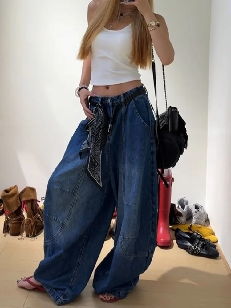 جينز نسائي عالي الخصر مستقيم الساق واسع الساق جينز نسائي ريترو أمريكي Sle Knife للسيدات بمقاسات كبيرة على شكل كمثرى #5