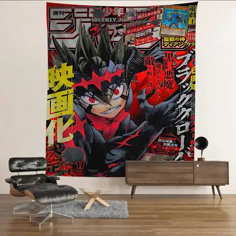 Black Clover Hanging Bohemian Tapestry Hanging Tarot Hippie Wall Rugs Dorm Wall Hanging Home Decor