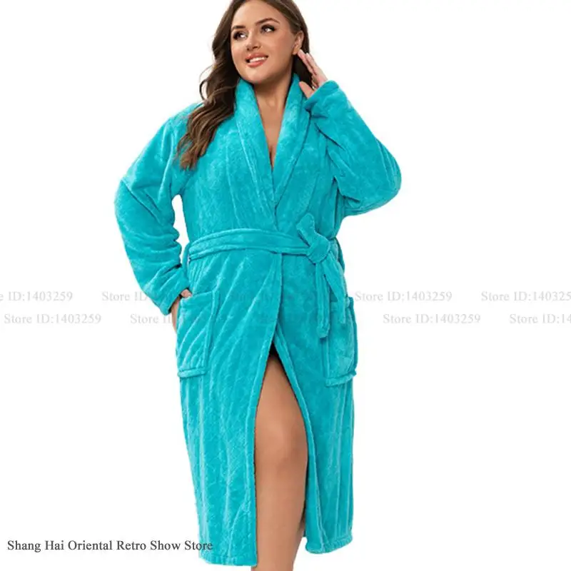 Plus Size Thick Coral Fleece Sleepwear Robe Winter Women Nightgown Kimono Bath Gown Loose Flannel Nightdress Home Wear Pajama