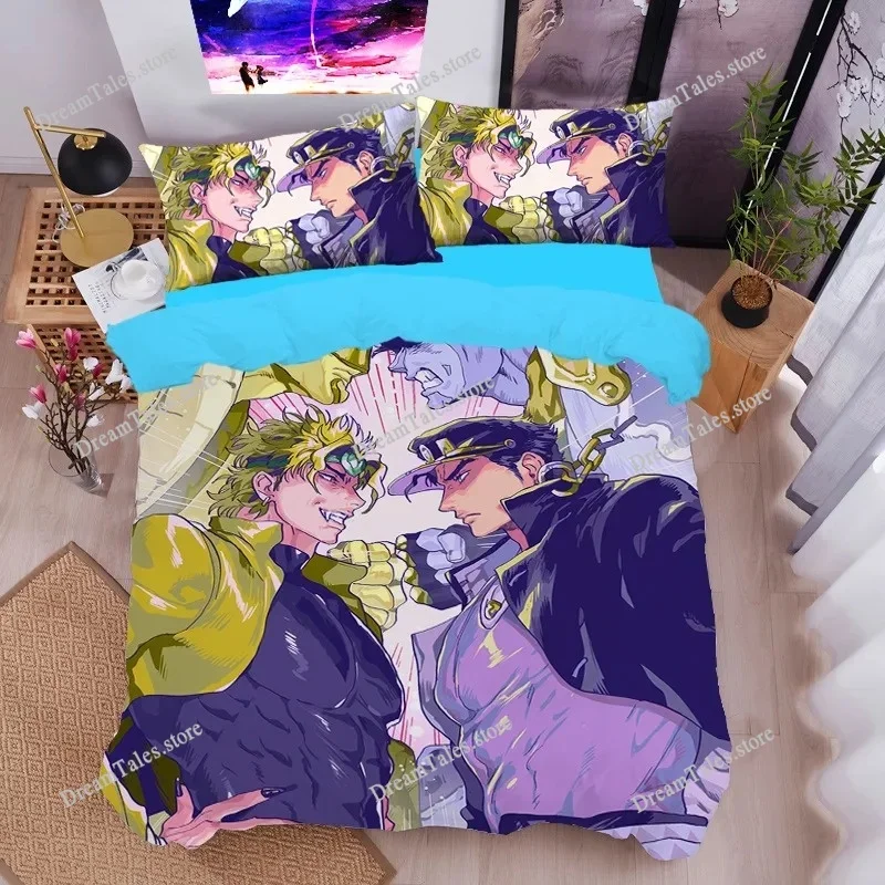 JoJo's Bizarre Adventure Cartoon Poster Sheets Quilt Covers Bedding Dormitory Sheets Bedding Set Soft Warm Bedding Set