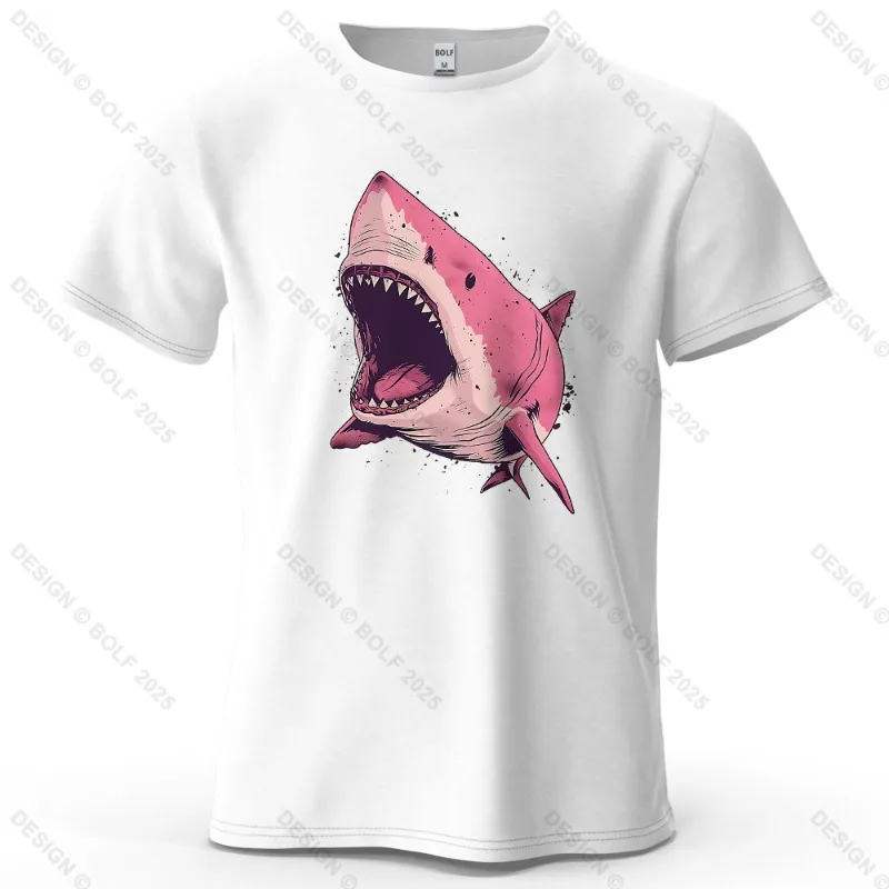 Pink Shark Cartoon Pattern Printed Short Sleeved Summer New Personalized Men's and Women's Casual Soft Skin Friendly T-shirt