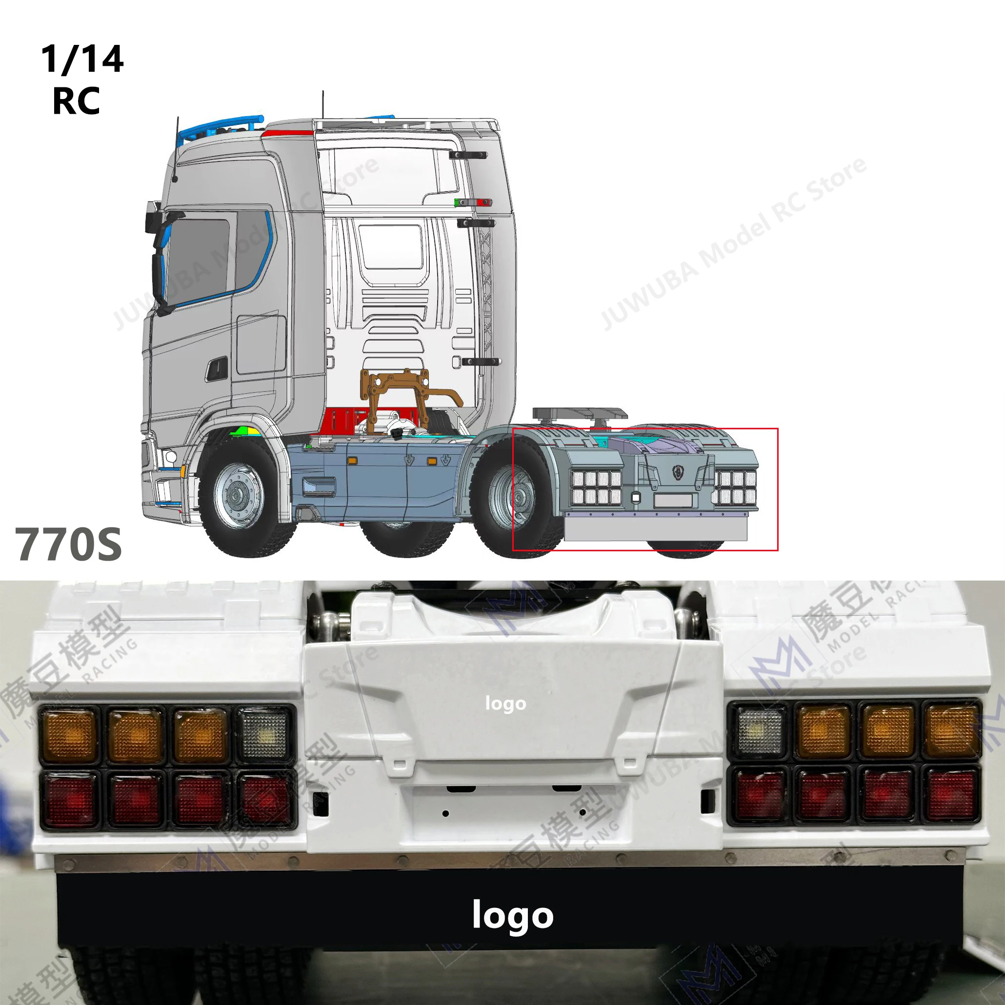 

Светодиодный имитационный задний фонарь, комплект заднего бампера для 1/14 Tamiya RC Truck Trailer Самосвал Car Scania 770S Euro Truck Diy Запчасти Игрушки