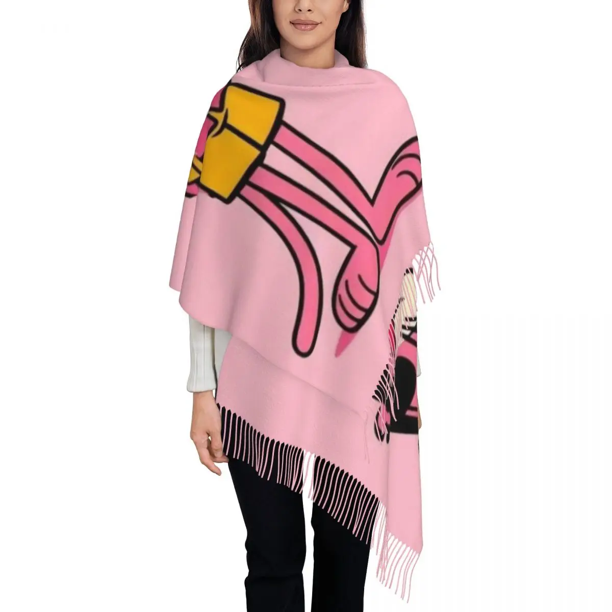 

Custom Fashion P-Panthers Cartoon Tassel Scarf Women Winter Warm Shawl Wrap Ladies Scarves