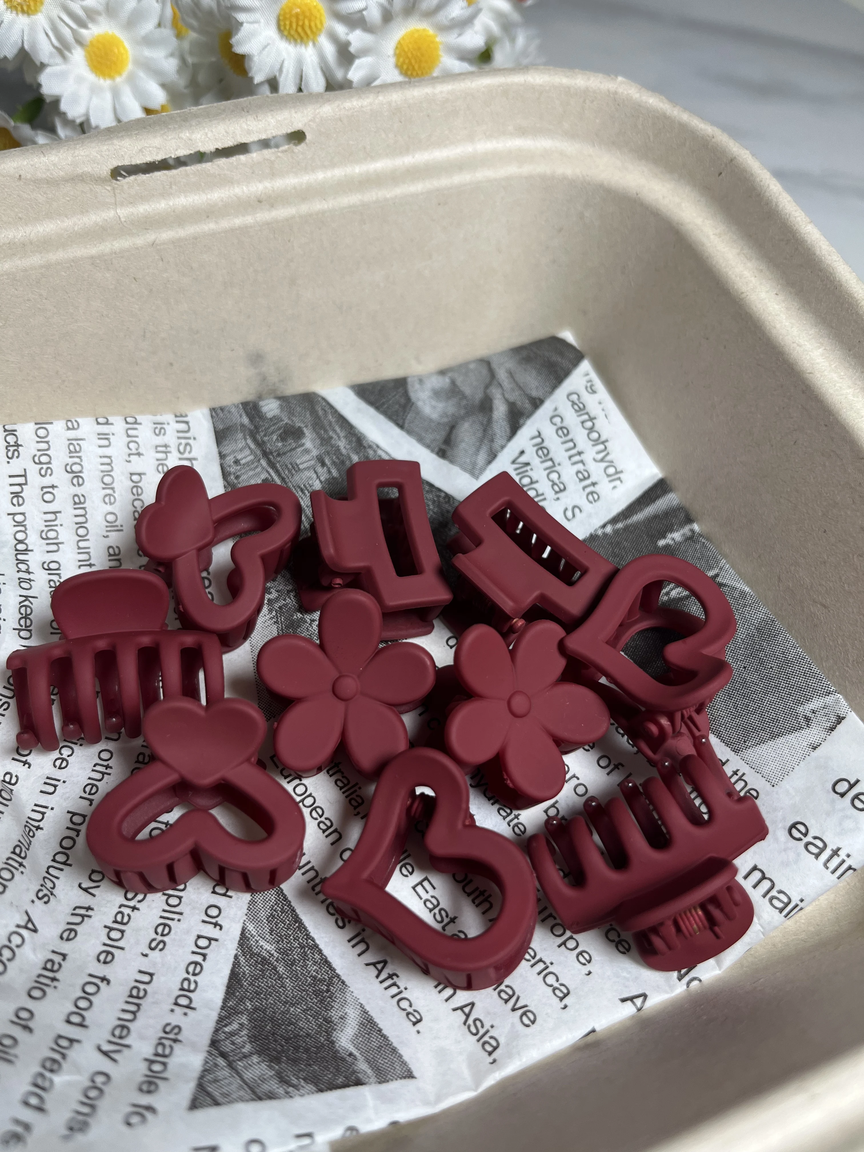 10Pcs vintage Red Color Frosted Geometric Heart Flower Small Hairpins Hair Clips Claw Barrettes For Women Girls Hair Accessories