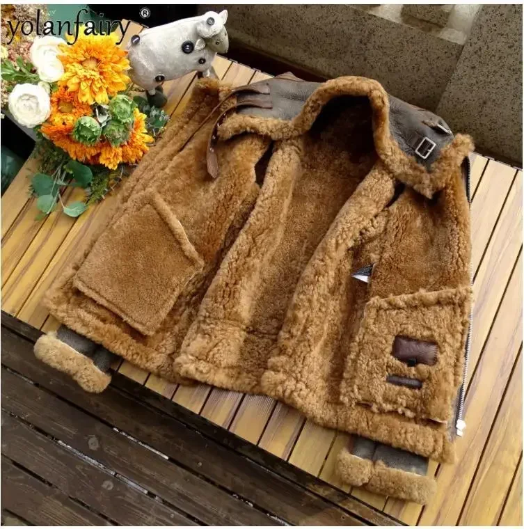 YOLANFAIRY Thick Winter Warm 100% Fur Jacket Man Clothing Genuine Shearling Coat Men Real Wool Cloth Chaquetas Para Hombre