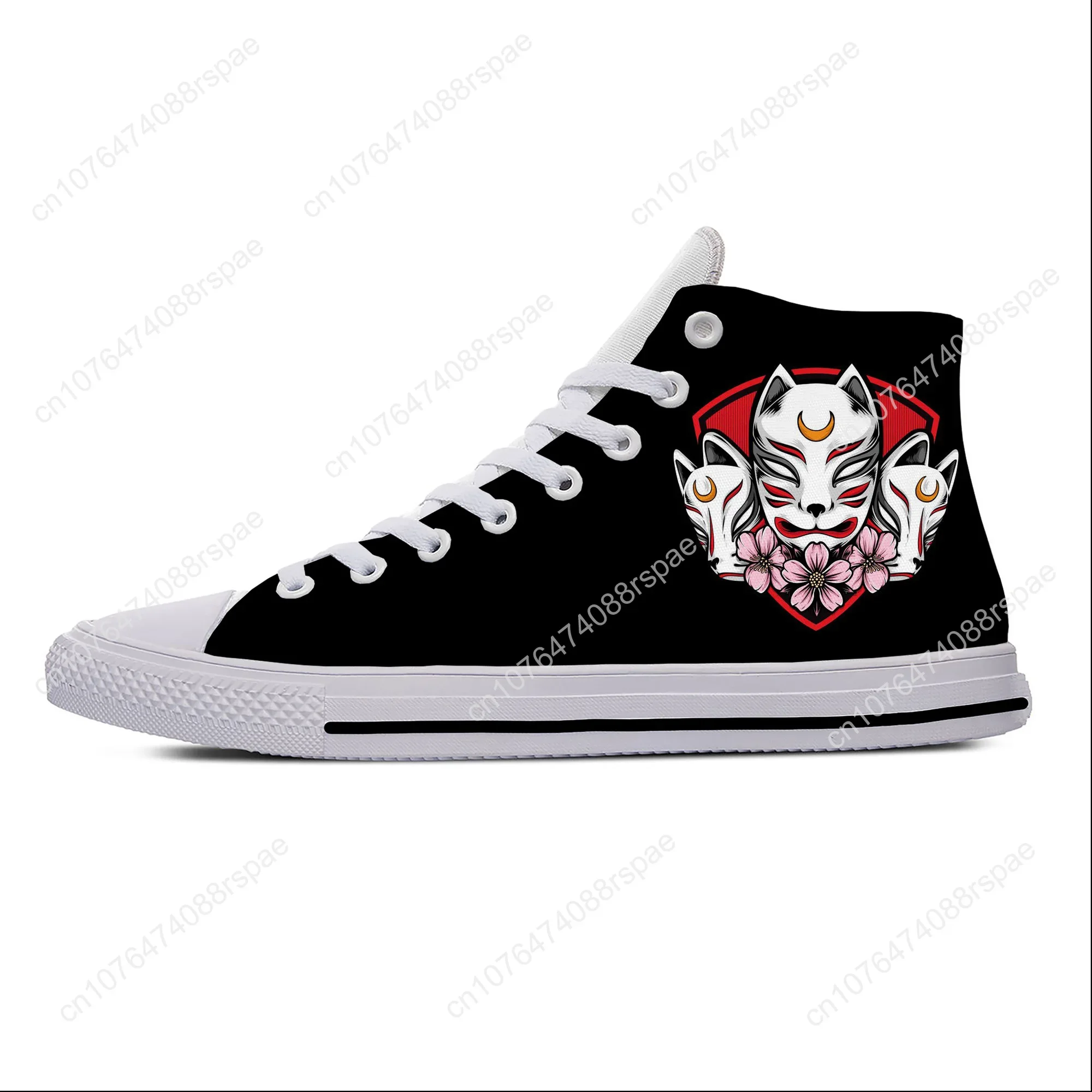 Hot Kitsune Mask Japanese Fox Anime Manga Cartoon Casual Shoes Breathable Men Women Sneakers Lightweight High Top Board Shoes