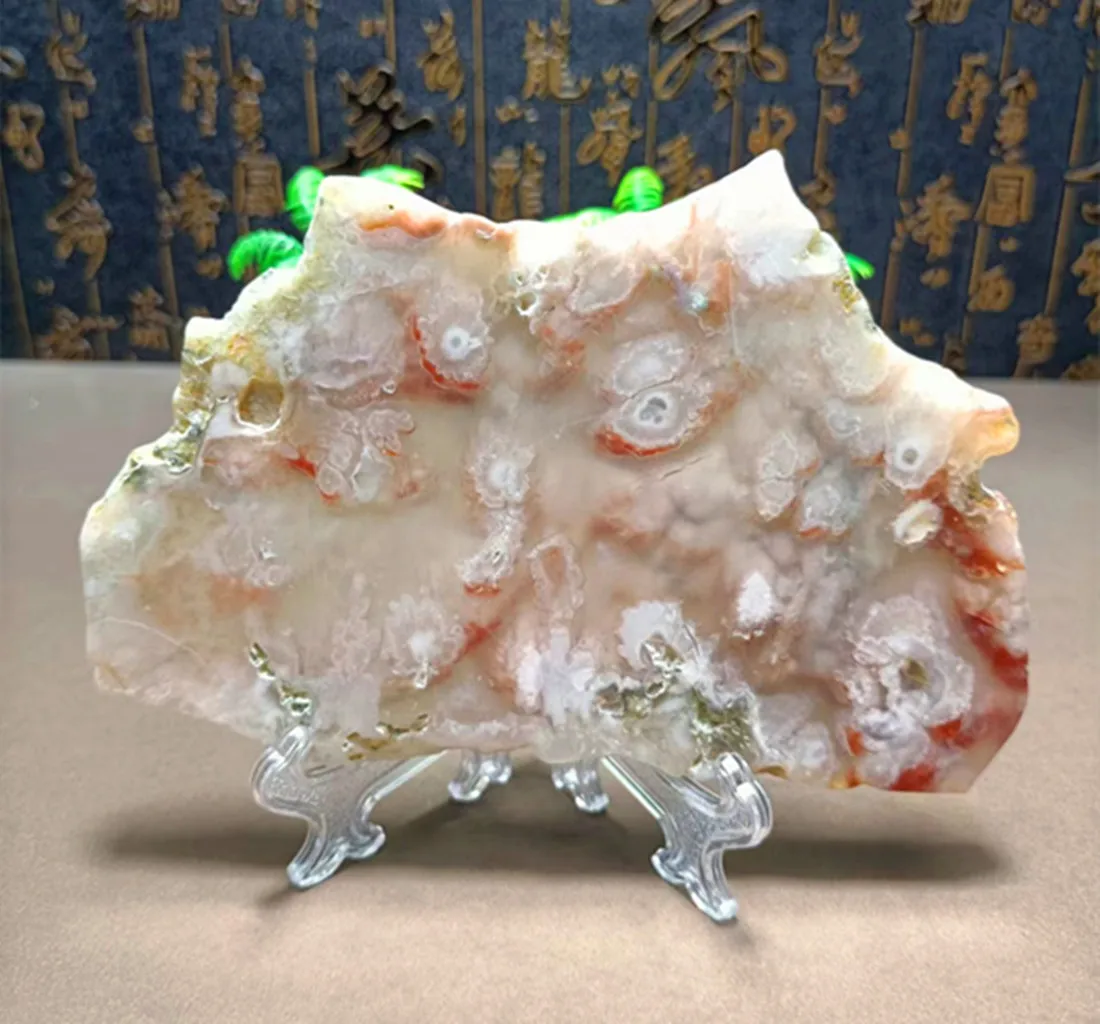 Natural Cherry Blossom Agate Crystal, Irregular Piece Specimen, Energy Home Decoration, Reiki Gift Treatment +++ Free Bracket