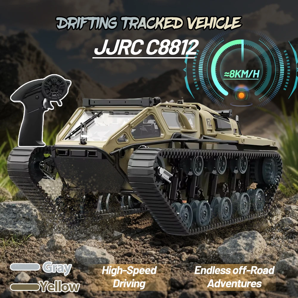 JJRC C8812 LED Işık 2.4G Tam Ölçekli Paletli Tank RC Araba Modeli 360 Derece Rotasyon Drift Uzaktan Kumanda Off-Road Araç Oyuncaklar