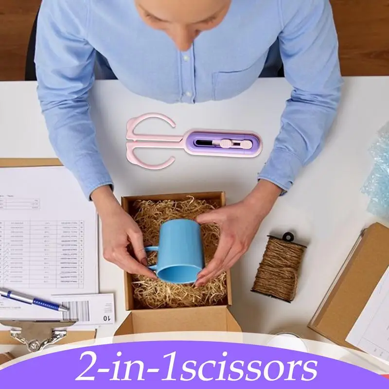 Draagbare schaar Intrekbare doossnijder 2-in-1 Ergonomische antislipschaar Lichtgewicht intrekbare doossnijder Draagbare gadget