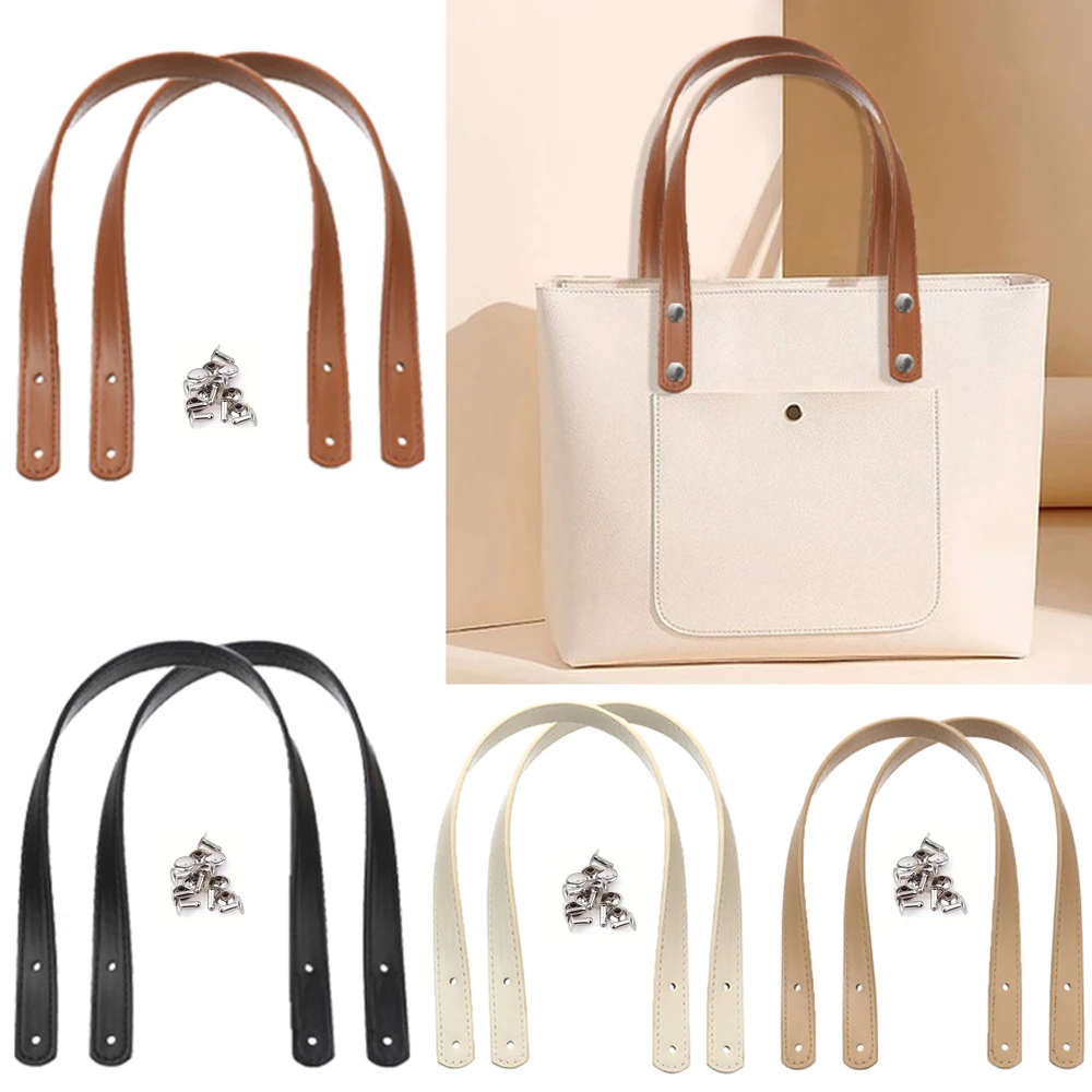 2Pcs/Set 45cm Rivet Straight Strip Bag Strap for Bag Making and Modification, Pu Leather Women's Handbag Strap, Simple Single Shoulder Bag Strap, DIY Handmade Bag Strap with Rivet Straight Strip Handle