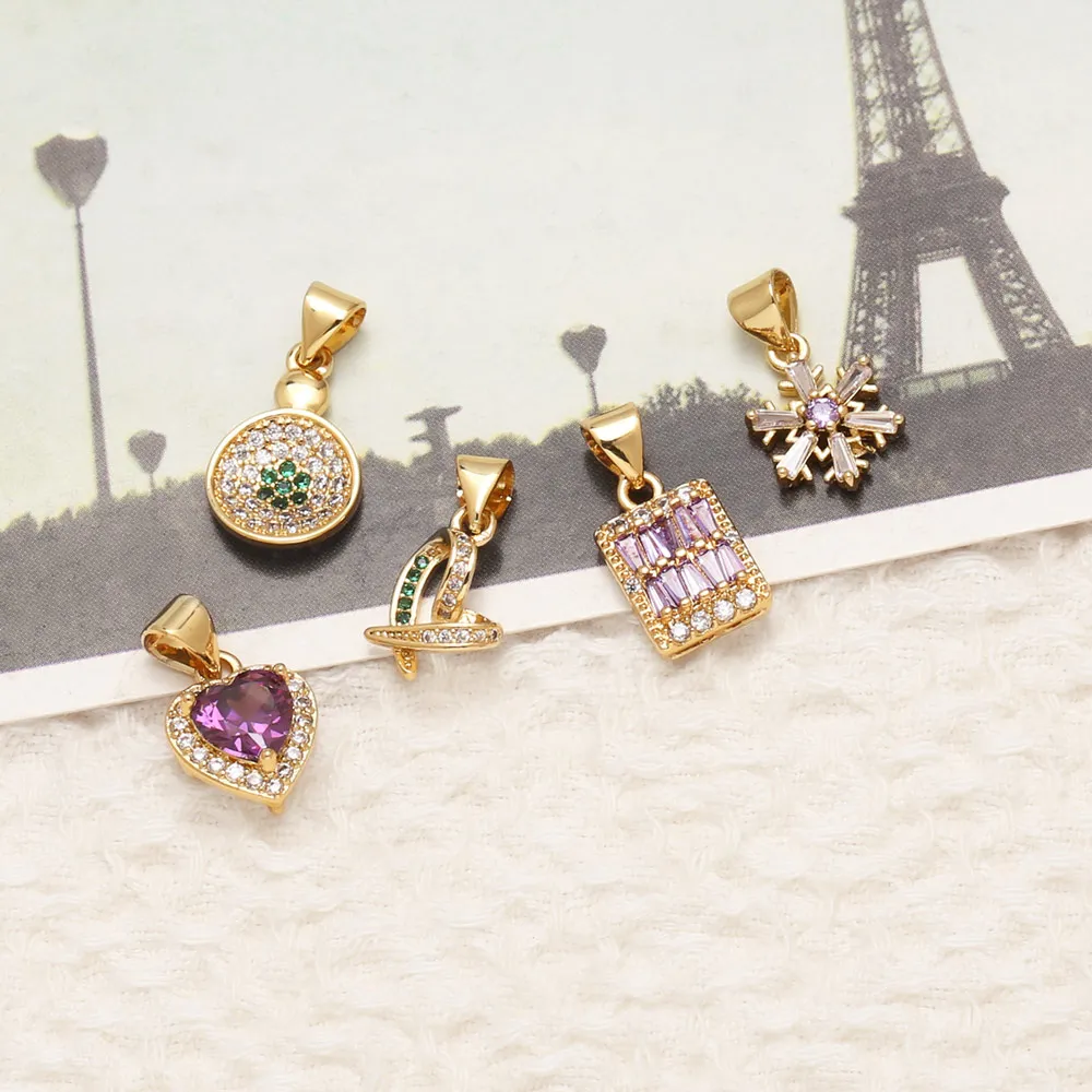 OCESRIO Violet Crystal Heart Rectangle Charms for Bracelet Copper Gold Plated Snowflake Keychain Purse Charm Handmade chma430