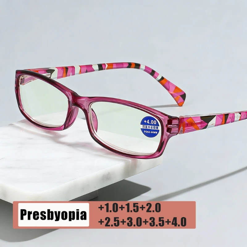 

Women's INS Style Fashion Blue Light Blocking Presbyopia Glasses Small Frame Square Elegant Wraparound Temple Reading Glasses