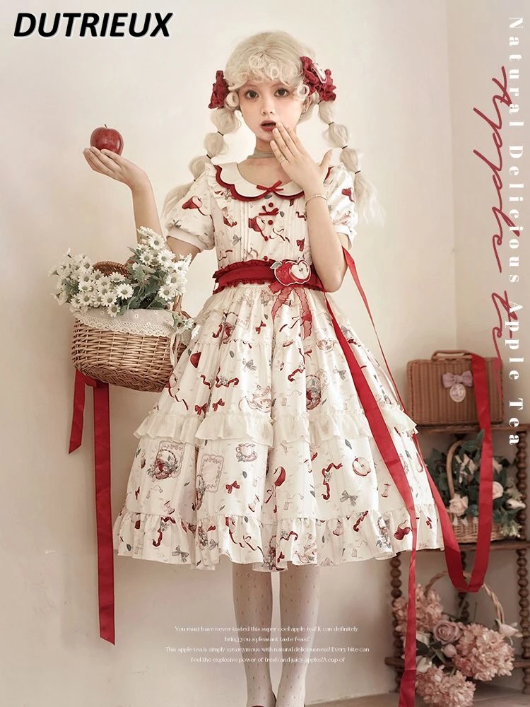 spring-and-summer-sweet-cute-lolita-printed-chiffon-girl-mid-length-dress-short-sleeve-petal-collar-waist-tight-op-dresses