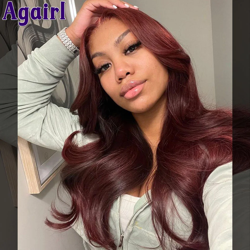 Burgundy Red Ready Go Closure Wig Human Hair 13x4 Wavy Lace Front Wig Pre Plucked Reddish Brown 13X6 Lace Frontal Body Wave Wig