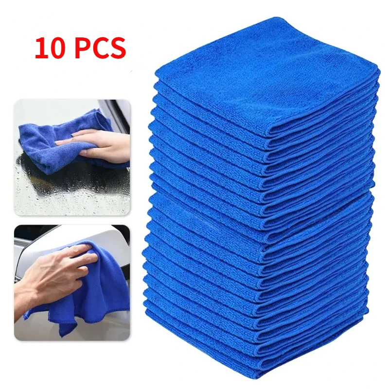 

10PCS Microfiber Thin Car Cleaning Towels Soft Drying Cloth Hemming Water Suction Rags Universal Auto Home Washing Towel Rag