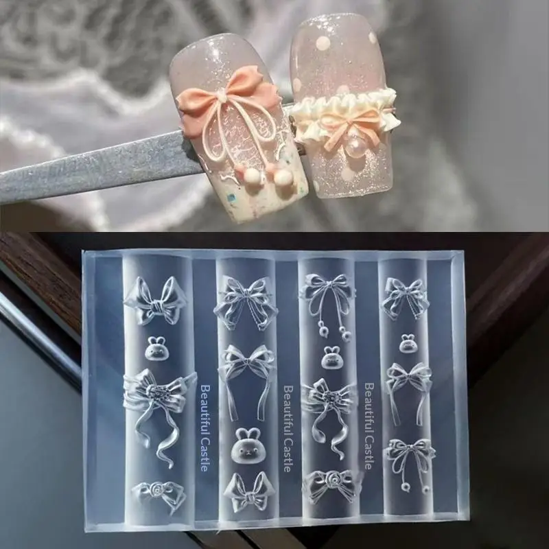 NEW Cute Cartoon Nail Decoration Mold​ - Make Your Own Rabbit & Bow Charms, Easy Release | Transparent or Colored 3D Nail Art