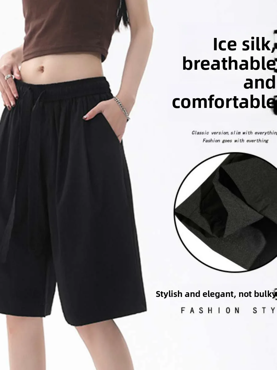 

Ultra-Thin Ice Silk orts Comfortable Casual High Waist ort Pants Men's Summer Faion Wide Leg Pants Versatile Casual Wear