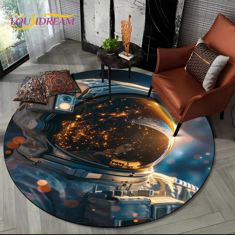 Astronaut Universe Spaceman 3D Outer Space Cartoon Round Carpet Rug for Bedroom Living Room Sofa Decoration,Kid Decor Floor Mat