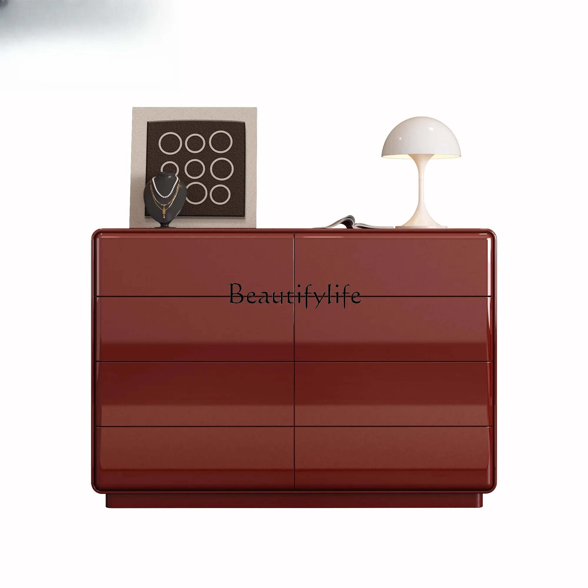 

yj19 Bedroom Storage Eight-Drawer Cabinet High-End Red Lacquer Five-Drawer Storage Cabinet