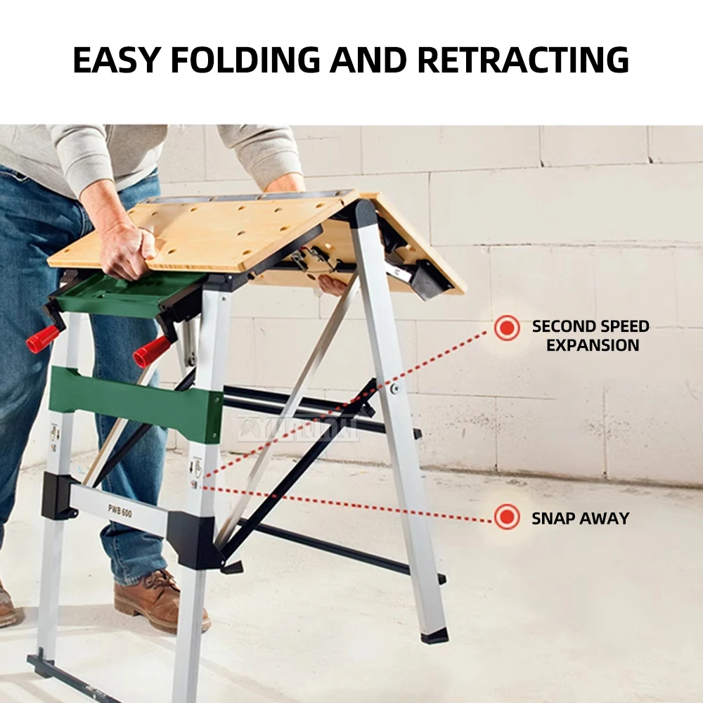 Folding Workbench with 200KG Load Capacity and Lifting Function for Woodworking