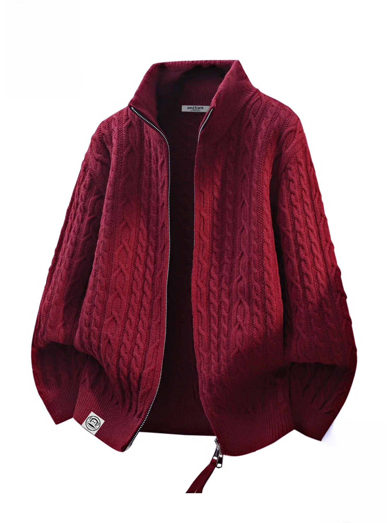 

PaulFrank Men's Knitted Sweater Twist Texture Collar Coat Red Color for Autumn Winter Casual Sle Regular Fit Long Sve