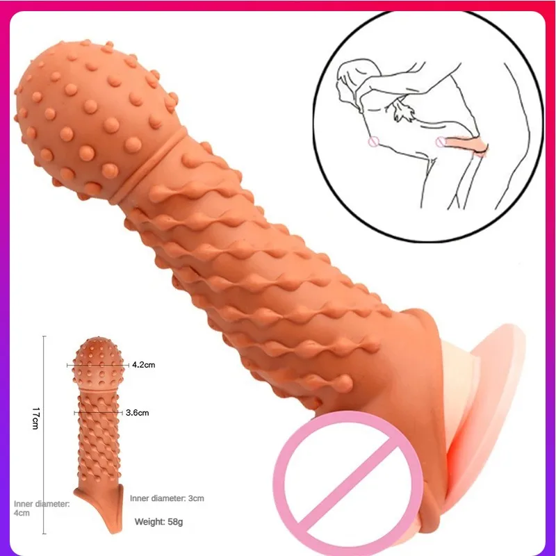 Reusable Condom Sexual Pleasure Hard Rough Big Condom Penis Sleeve Extender Delay Ejaculation Massage Vagina Sex Toys for Couple