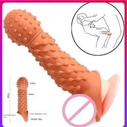 Reusable Condom Sexual Pleasure Hard Rough Big Condom Penis Sleeve Extender Delay Ejaculation Massage Vagina Sex Toys for Couple