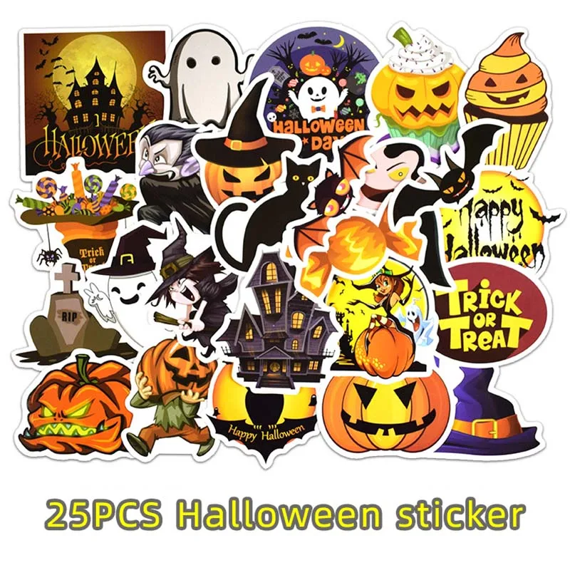 25Pcs Halloween Sticker Horror Bat Haunted House Decorative Stickers for Luggage Laptop Skateboard Bicycle Waterproof Stickers