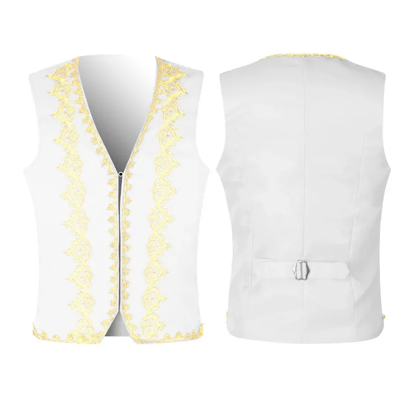 Medieval Gold Embroidery Baroque Vest Men Slim Fit Palace Prince Black Vest Waistcoat Men Stage Prom Drama Opera Costume Gilet view 3