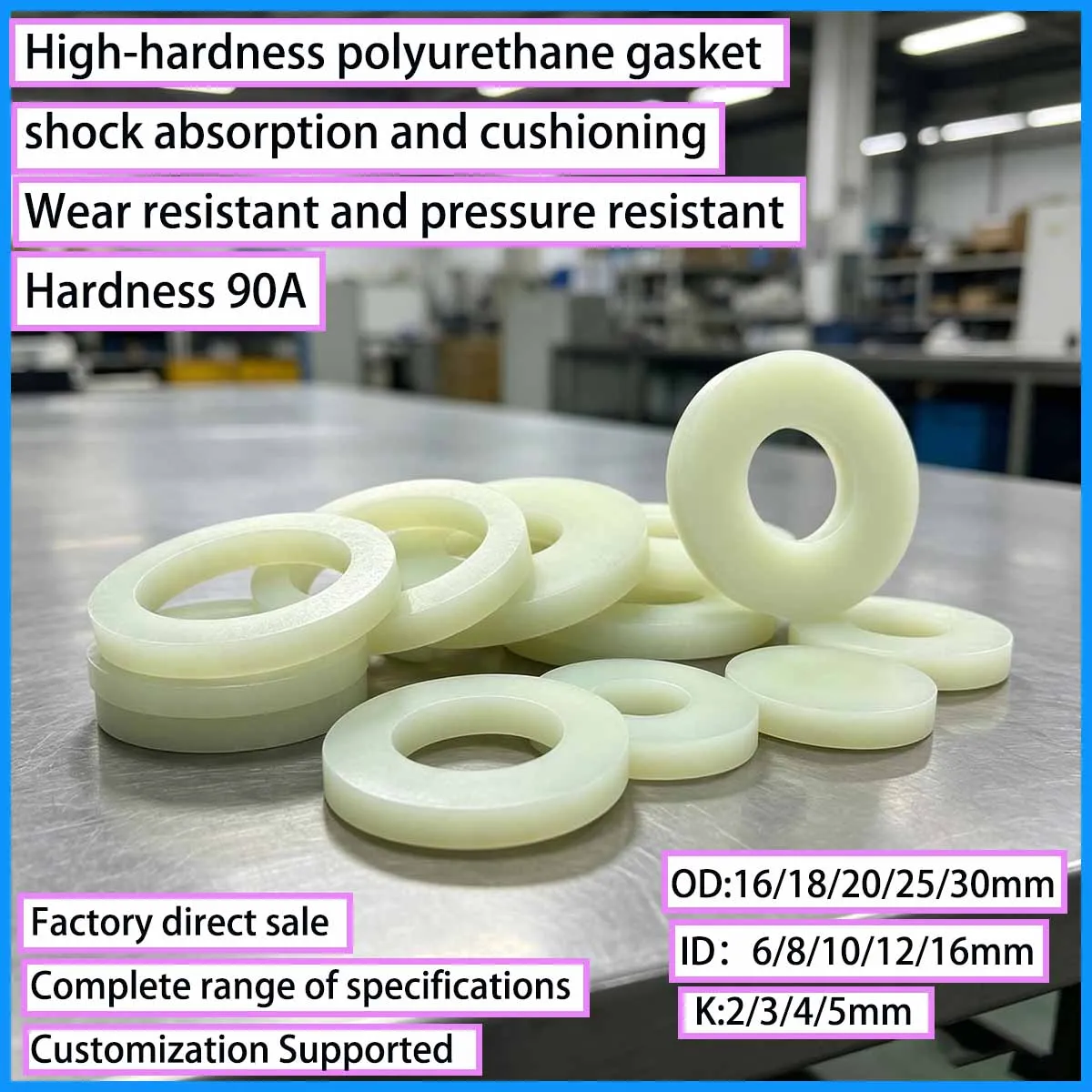 White High Hardness Polyurethane 90A Gasket, High-Strength Adhesive Gasket, High Wear Resistant Beef Tendon PU Board Processing